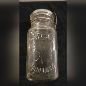 Atlas Good Luck Embossed Clover Glass Mason Jar with Bail Lid - Clear